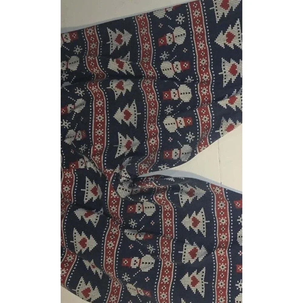 Junior Womens Blue & Red Snowman & Christmas Tree Holiday Leggings Pants XXL